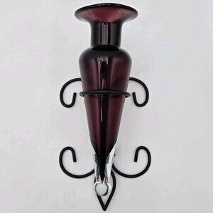 Amphora Vase on Fleur De Lis Sconce Purple Black Aubergine Wall Decor Hanging